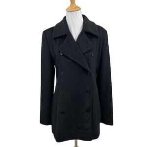 Saks Fifth Avenue Peacoat Womens 10 Black Fleece Shoulder Pads Outerwear Blazer